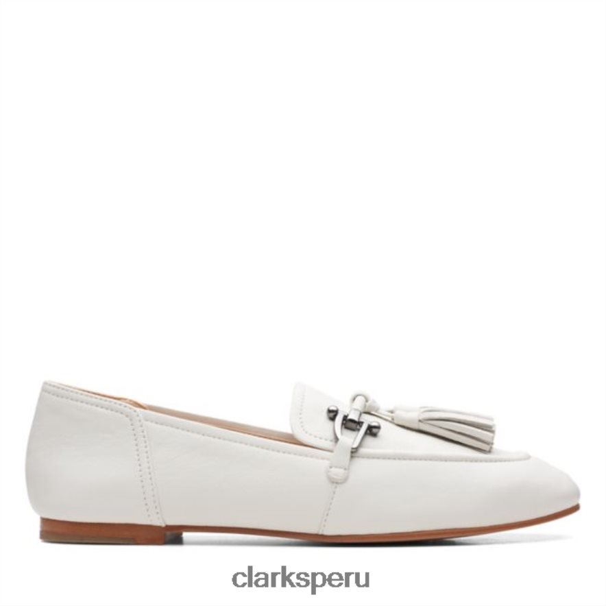 Clarks de cuero blanco puro 2 borlas de cuero blanco unisexo Clarks 40N4LX6468 cuero blanco