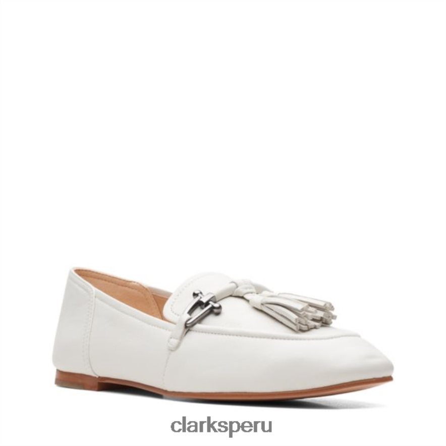 Clarks de cuero blanco puro 2 borlas de cuero blanco unisexo Clarks 40N4LX6468 cuero blanco