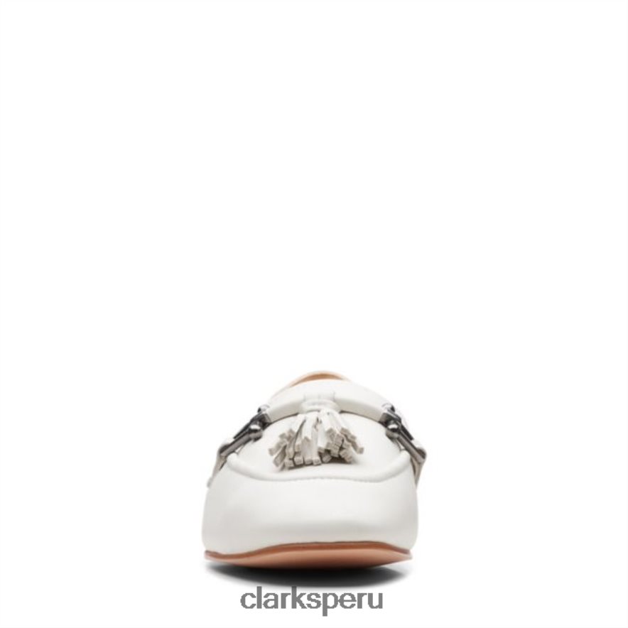 Clarks de cuero blanco puro 2 borlas de cuero blanco unisexo Clarks 40N4LX6468 cuero blanco