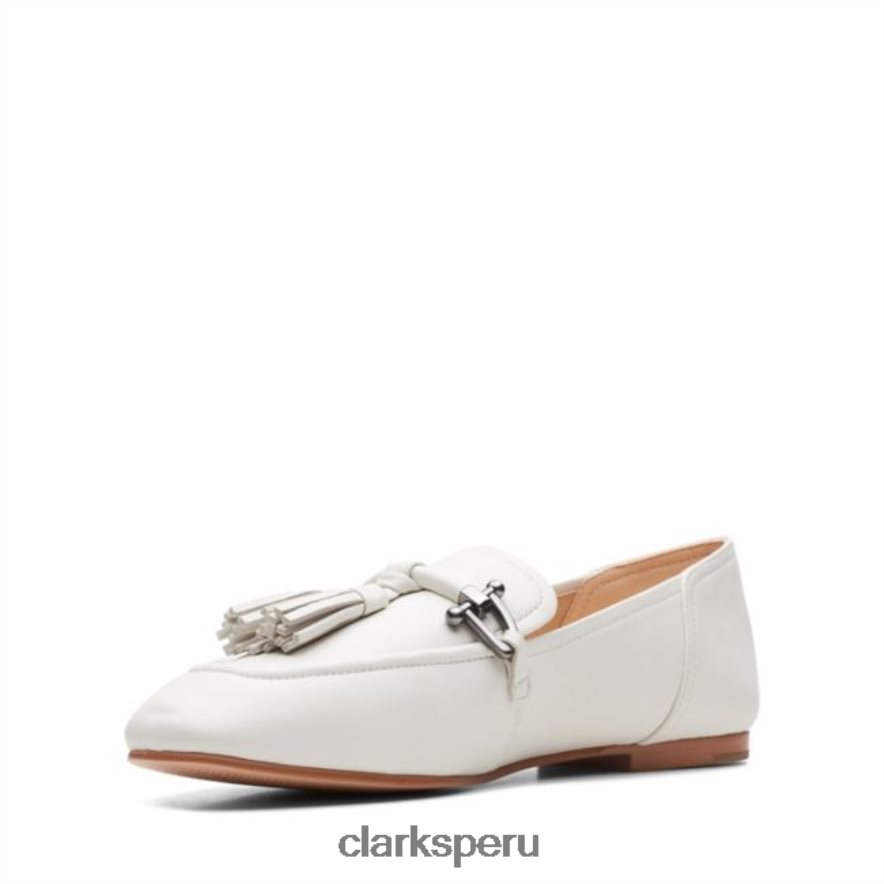 Clarks de cuero blanco puro 2 borlas de cuero blanco unisexo Clarks 40N4LX6468 cuero blanco