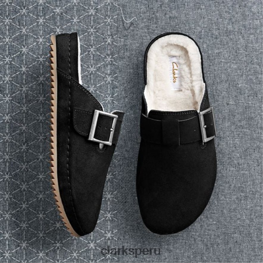 Mule clarks brookleigh de ante negro con forro cálido de ante negro con forro cálido unisexo Clarks 40N4LX6074 Forro cálido de ante negro.