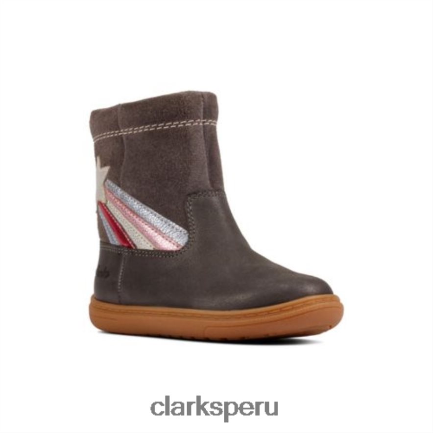 Clarks de cuero gris oscuro Flash Shine Inf G Fit unisexo Clarks 40N4LX4571 cuero gris oscuro