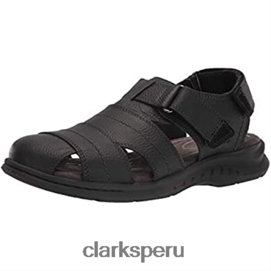 Sandalias de pescador Clarks Hapsford Cove de cuero negro para hombre hombres Clarks 40N4LX1745 cuero negro caído