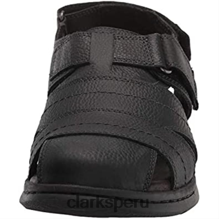 Sandalias de pescador Clarks Hapsford Cove de cuero negro para hombre hombres Clarks 40N4LX1745 cuero negro caído