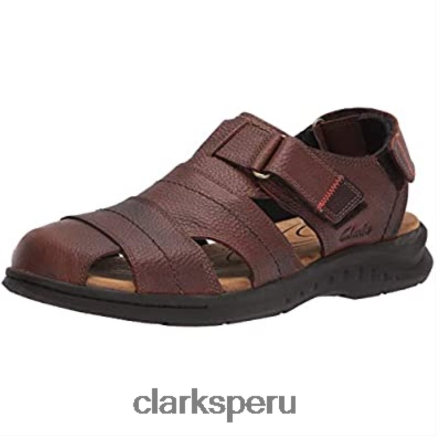 Sandalias de pescador hapsford cove de cuero caído marrón de Clarks para hombre hombres Clarks 40N4LX1841 cuero caído marrón