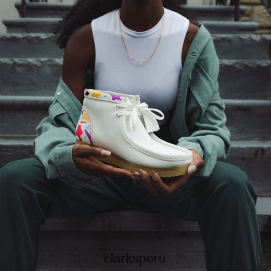 Bota wallabee blanca combi blanca clarks combi mujer Clarks 40N4LX6070 combinación blanca