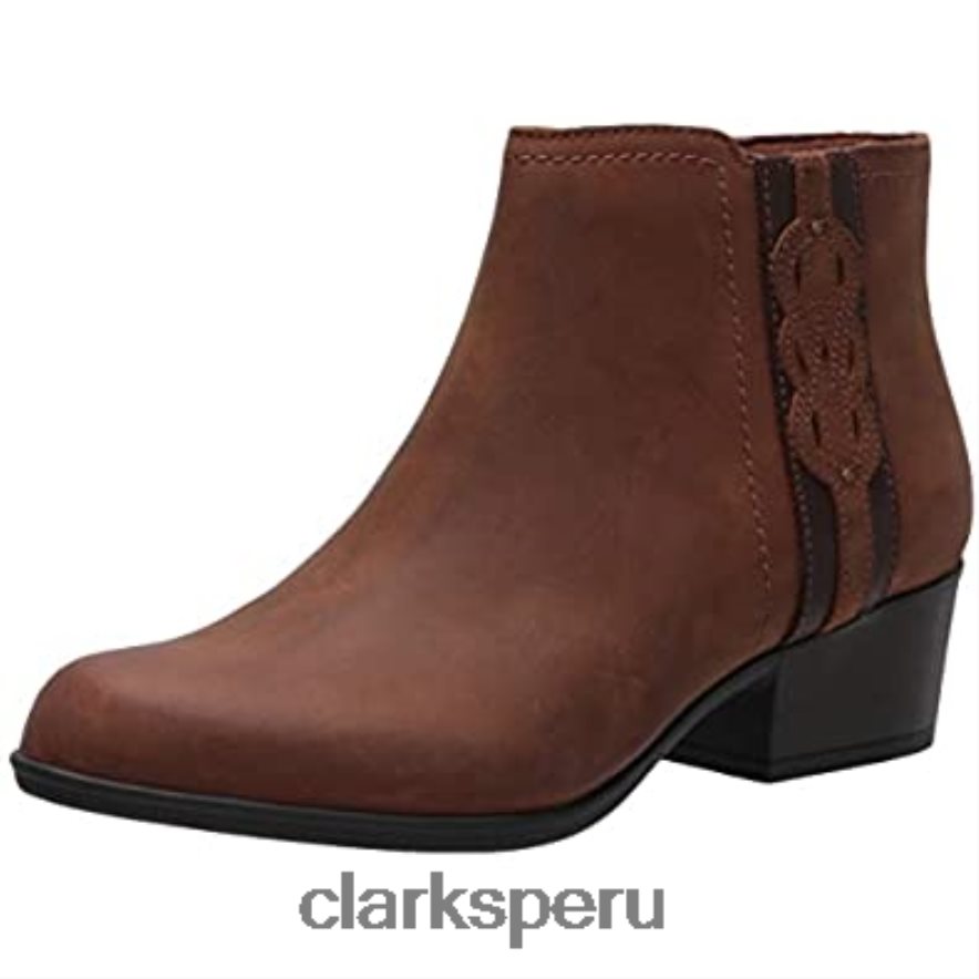 Botín adreena lila de mujer de piel color tostado oscuro clarks mujer Clarks 40N4LX1316 cuero bronceado oscuro