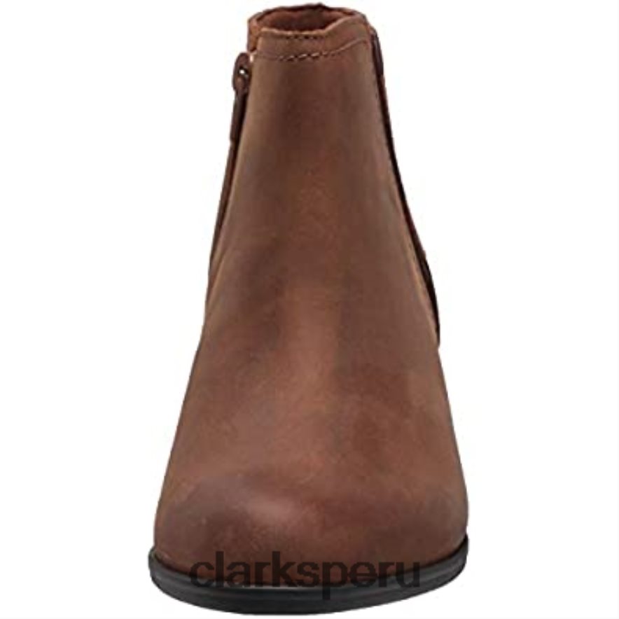 Botín adreena lila de mujer de piel color tostado oscuro clarks mujer Clarks 40N4LX1316 cuero bronceado oscuro