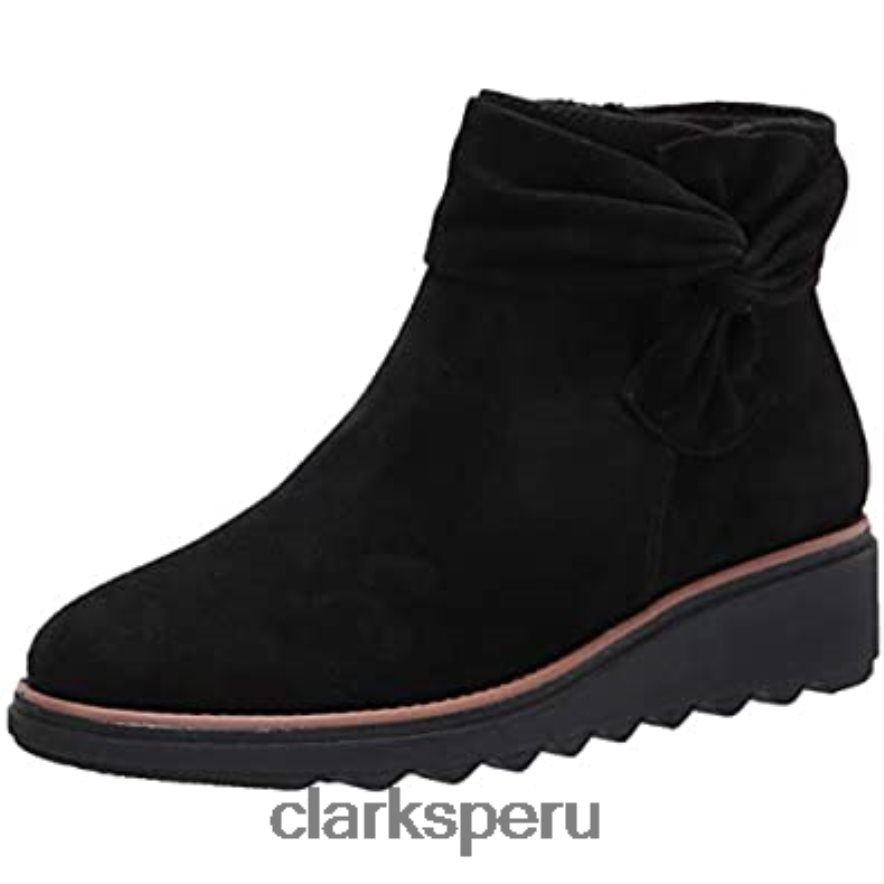Botín clarks sharon salon de ante negro con ribete tostado oscuro para mujer mujer Clarks 40N4LX1523 gamuza negra con ribete tostado oscuro