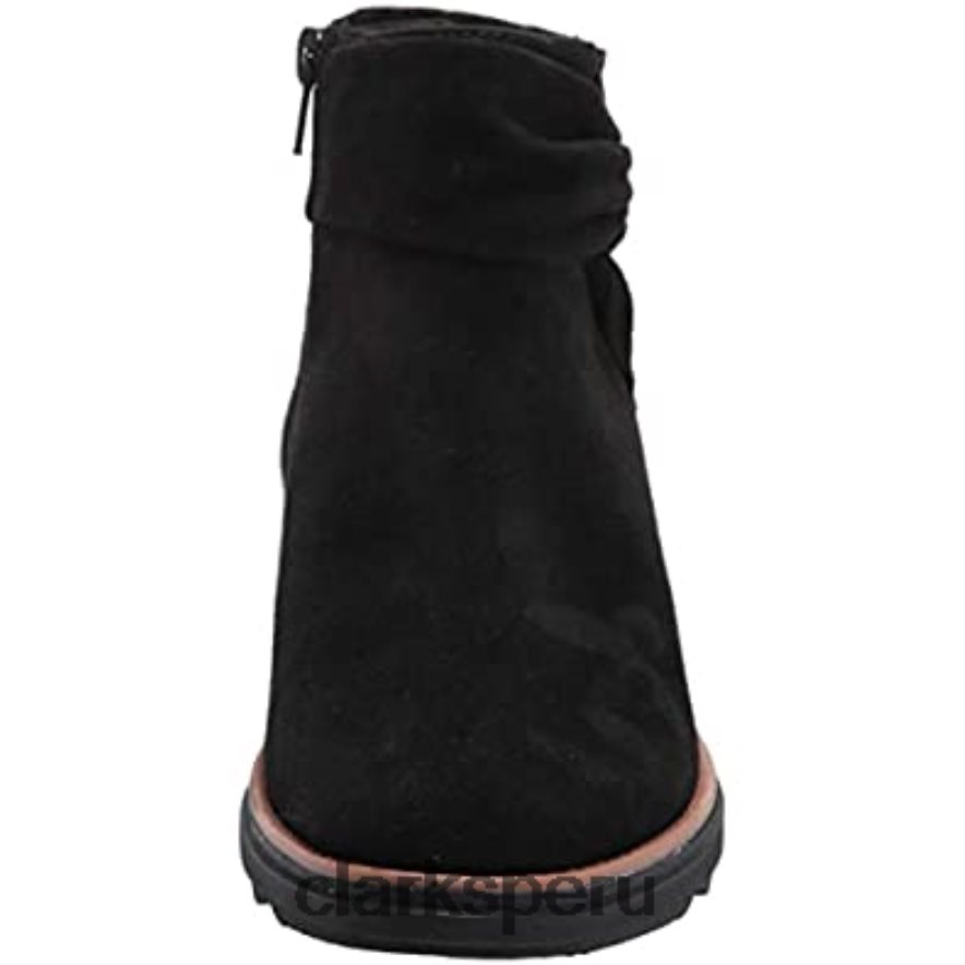 Botín clarks sharon salon de ante negro con ribete tostado oscuro para mujer mujer Clarks 40N4LX1523 gamuza negra con ribete tostado oscuro