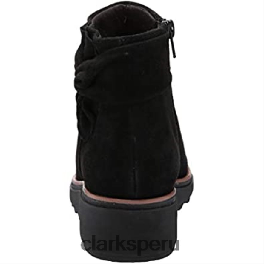 Botín clarks sharon salon de ante negro con ribete tostado oscuro para mujer mujer Clarks 40N4LX1523 gamuza negra con ribete tostado oscuro