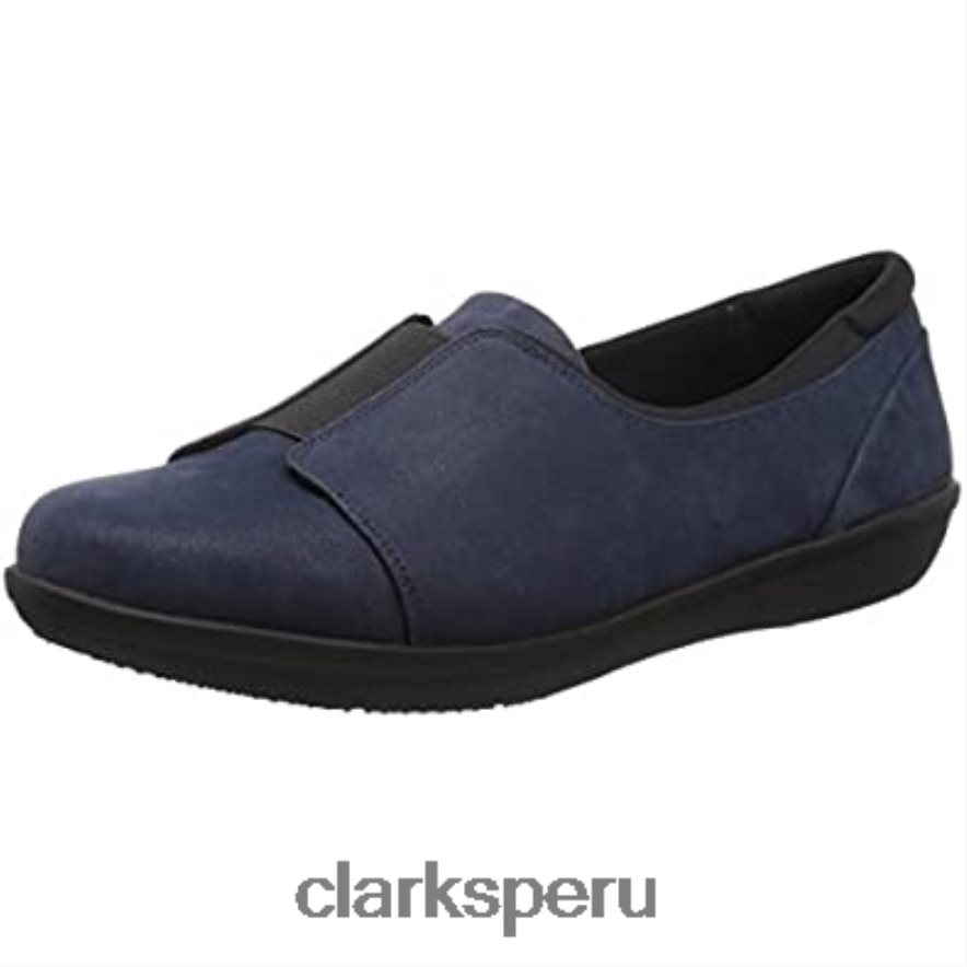 Mocasín clarks ayla band de nobuk sintético azul marino para mujer mujer Clarks 40N4LX1600 nubuck sintético azul marino