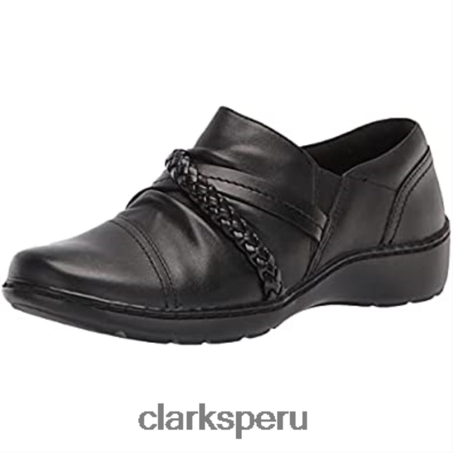 Mocasines Clarks Cora Braidshoe de piel negra para mujer mujer Clarks 40N4LX803 cuero negro
