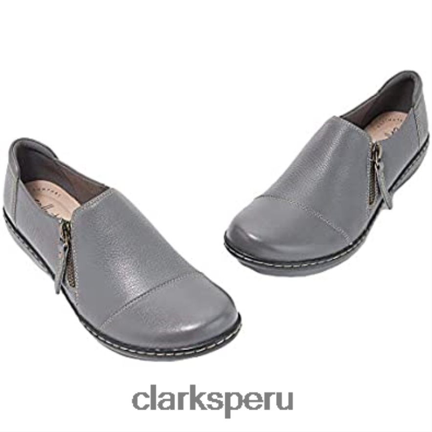Mocasines clarks ashland palm de cuero gris para mujer mujer Clarks 40N4LX2417