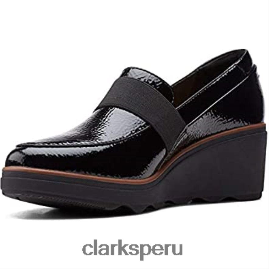 Mocasines clarks mazy marston para mujer negro charol arrugado sintético mujer Clarks 40N4LX338 charol sintético arrugado negro