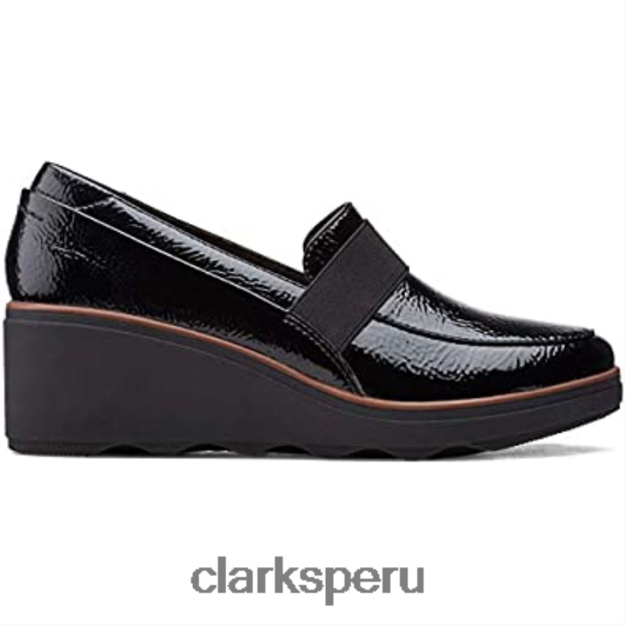 Mocasines clarks mazy marston para mujer negro charol arrugado sintético mujer Clarks 40N4LX338 charol sintético arrugado negro