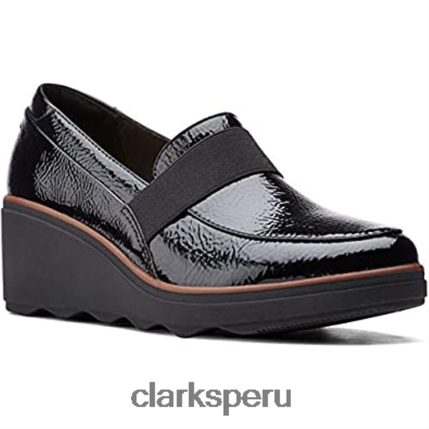 Mocasines clarks mazy marston para mujer negro charol arrugado sintético mujer Clarks 40N4LX338 charol sintético arrugado negro
