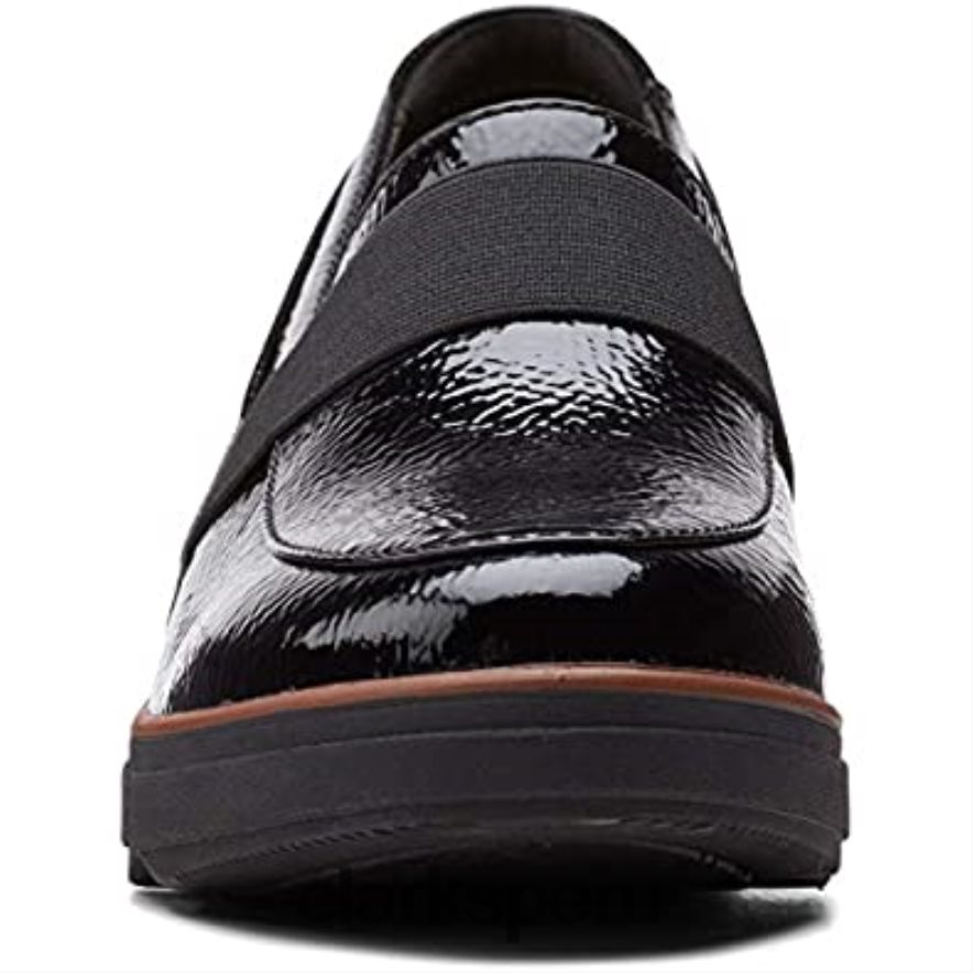 Mocasines clarks mazy marston para mujer negro charol arrugado sintético mujer Clarks 40N4LX338 charol sintético arrugado negro