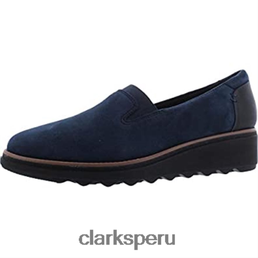 Mocasines sharon dolly de ante azul marino con ribete tostado oscuro para mujer clarks mujer Clarks 40N4LX68 ante azul marino con ribete tostado oscuro