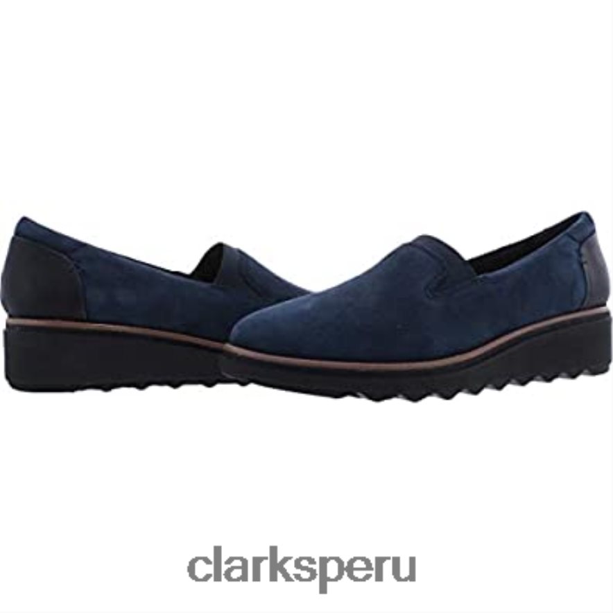 Mocasines sharon dolly de ante azul marino con ribete tostado oscuro para mujer clarks mujer Clarks 40N4LX68 ante azul marino con ribete tostado oscuro