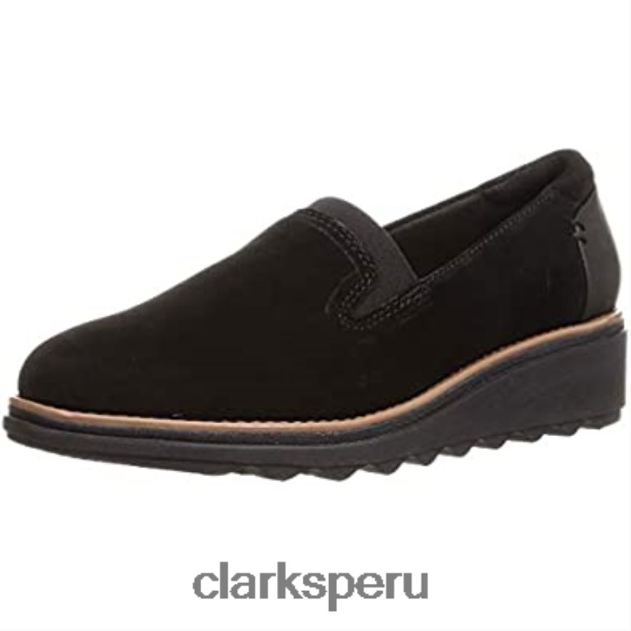 Mocasines sharon dolly de clarks world de gamuza negra con tostado oscuro para mujer mujer Clarks 40N4LX760 ante negro con mundo bronceado oscuro