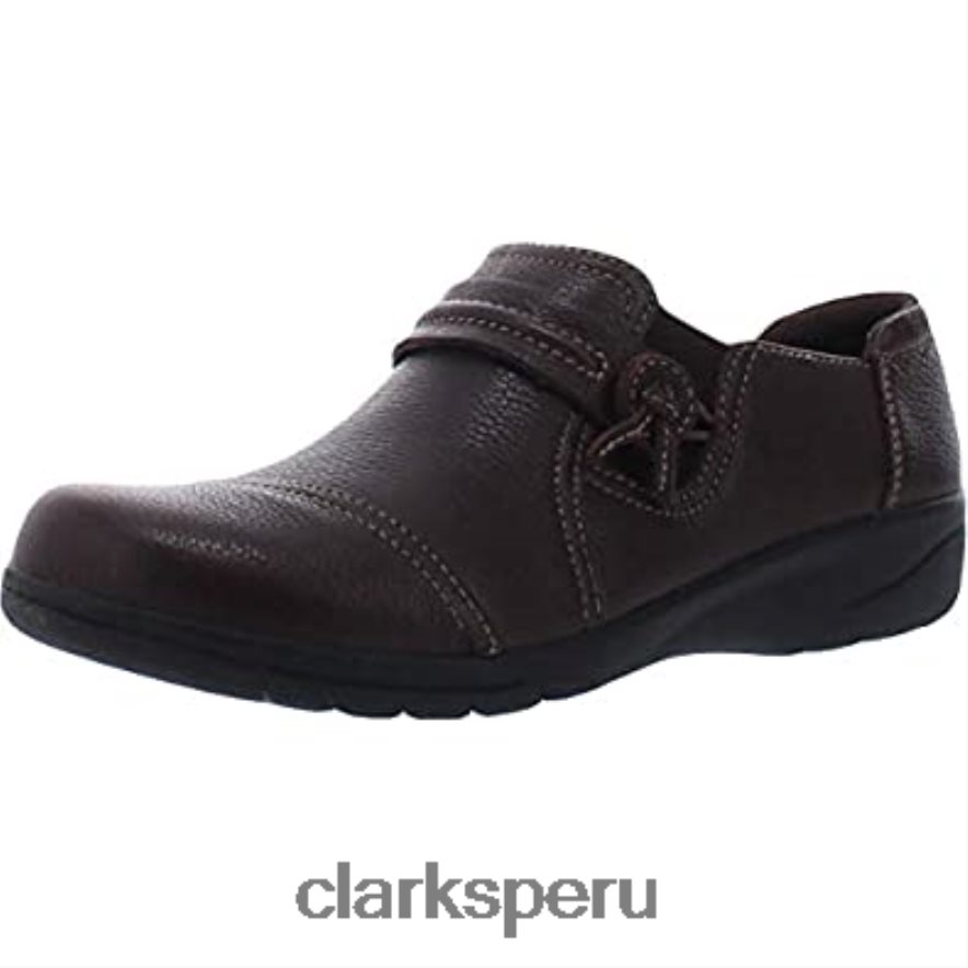 Mocasines sin cordones clarks cheyn madi de piel caída marrón oscuro para mujer mujer Clarks 40N4LX59 cuero caído marrón oscuro