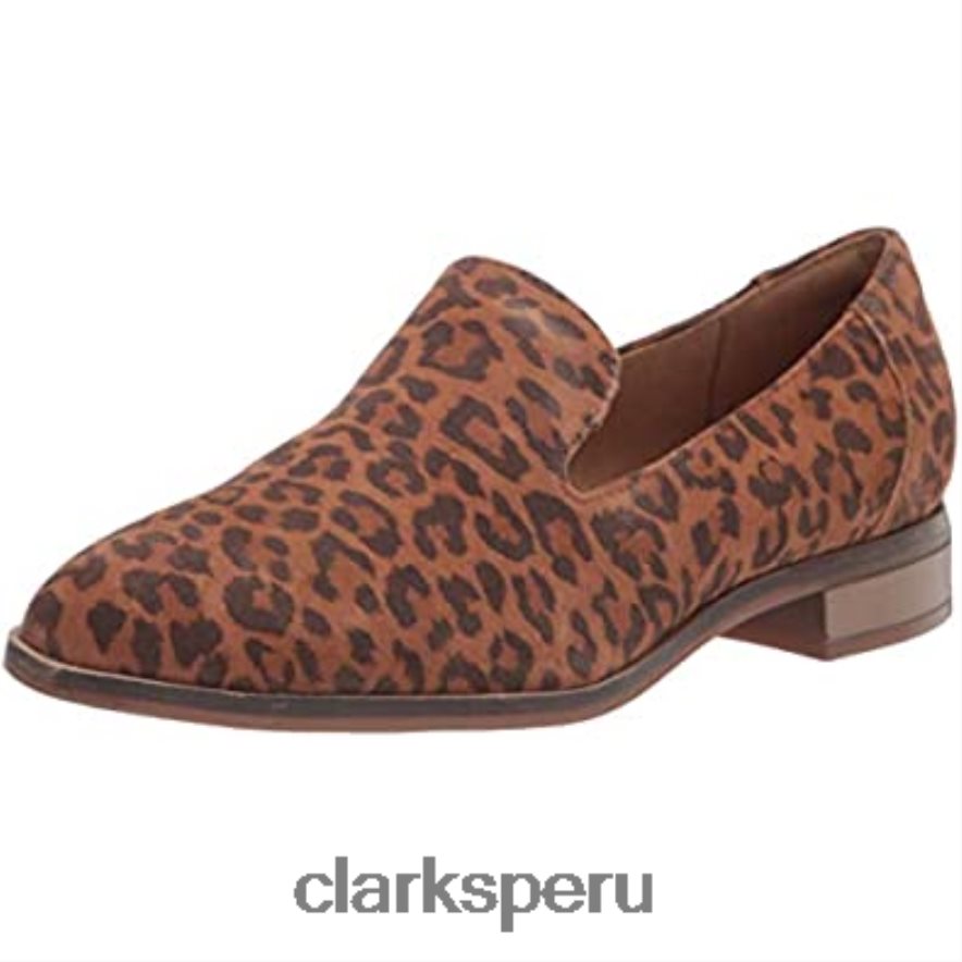 mocasín clarks estilo conducción trish para mujer con estampado de leopardo marrón oscuro mujer Clarks 40N4LX1703 estampado de leopardo marrón oscuro