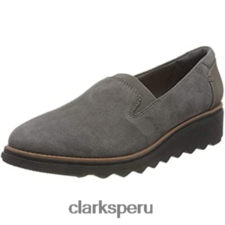 mocasín sharon dolly para mujer clarks gamuza gris w dark tan world mujer Clarks 40N4LX309 ante gris con mundo bronceado oscuro