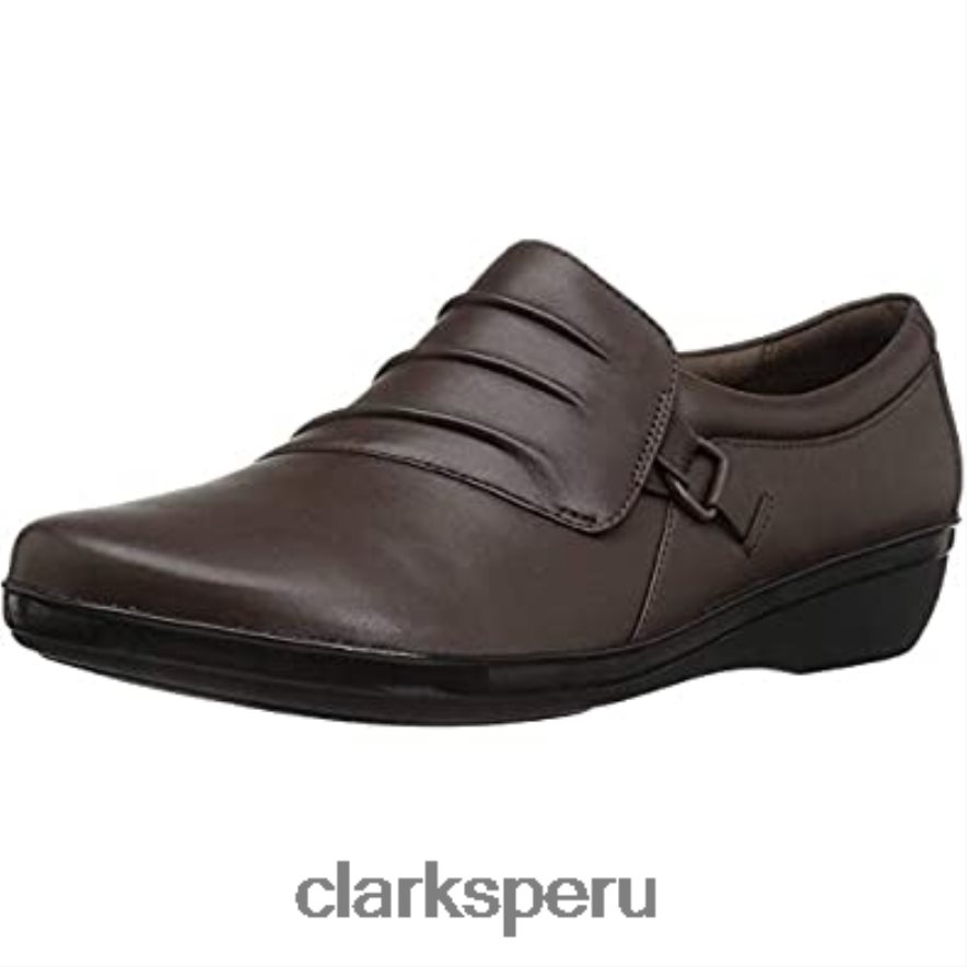 mocasines sin cordones everlay heidi de cuero marrón oscuro para mujer clarks mujer Clarks 40N4LX556 cuero marrón oscuro