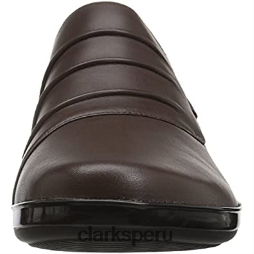 mocasines sin cordones everlay heidi de cuero marrón oscuro para mujer clarks mujer Clarks 40N4LX556 cuero marrón oscuro