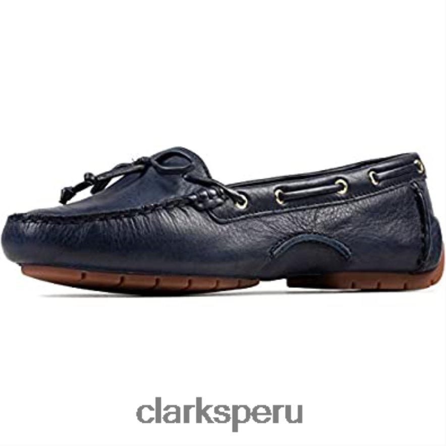 Clarks zapatos náuticos de cuero azul marino para mujer c mocc mujer Clarks 40N4LX713 cuero azul marino
