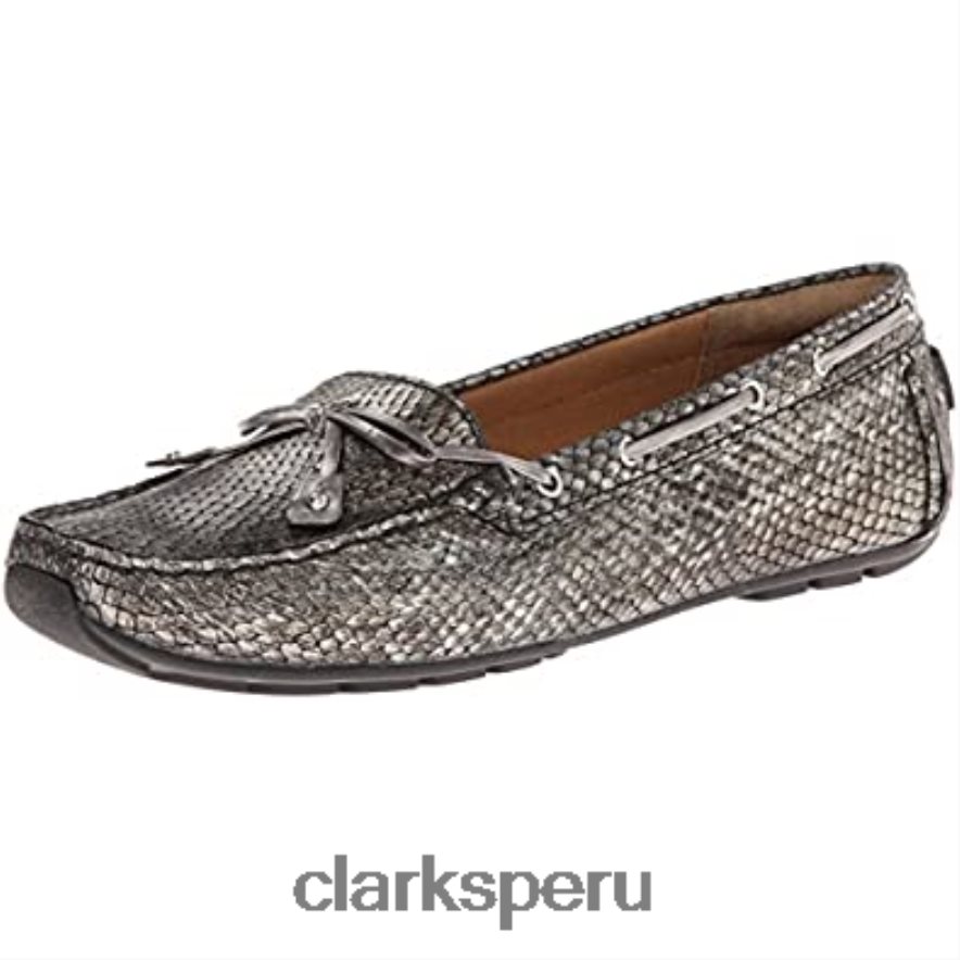 Dunbar Racer Clarks cuero metalizado peltre para mujer mujer Clarks 40N4LX2629 cuero metalizado peltre