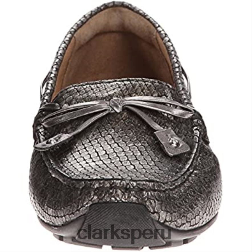 Dunbar Racer Clarks cuero metalizado peltre para mujer mujer Clarks 40N4LX2629 cuero metalizado peltre