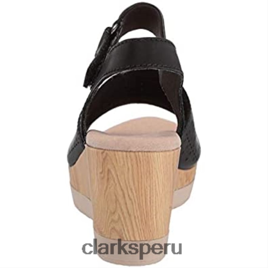 Sandalia de cuña Cammy Glory de cuero negro para mujer clarks mujer Clarks 40N4LX1540 cuero negro