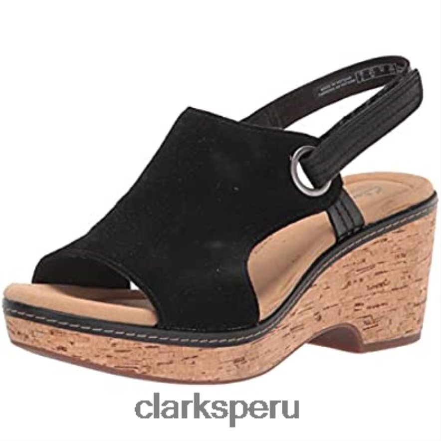 Sandalia de cuña clarks giselle sea de ante negro para mujer mujer Clarks 40N4LX2856 ante negro