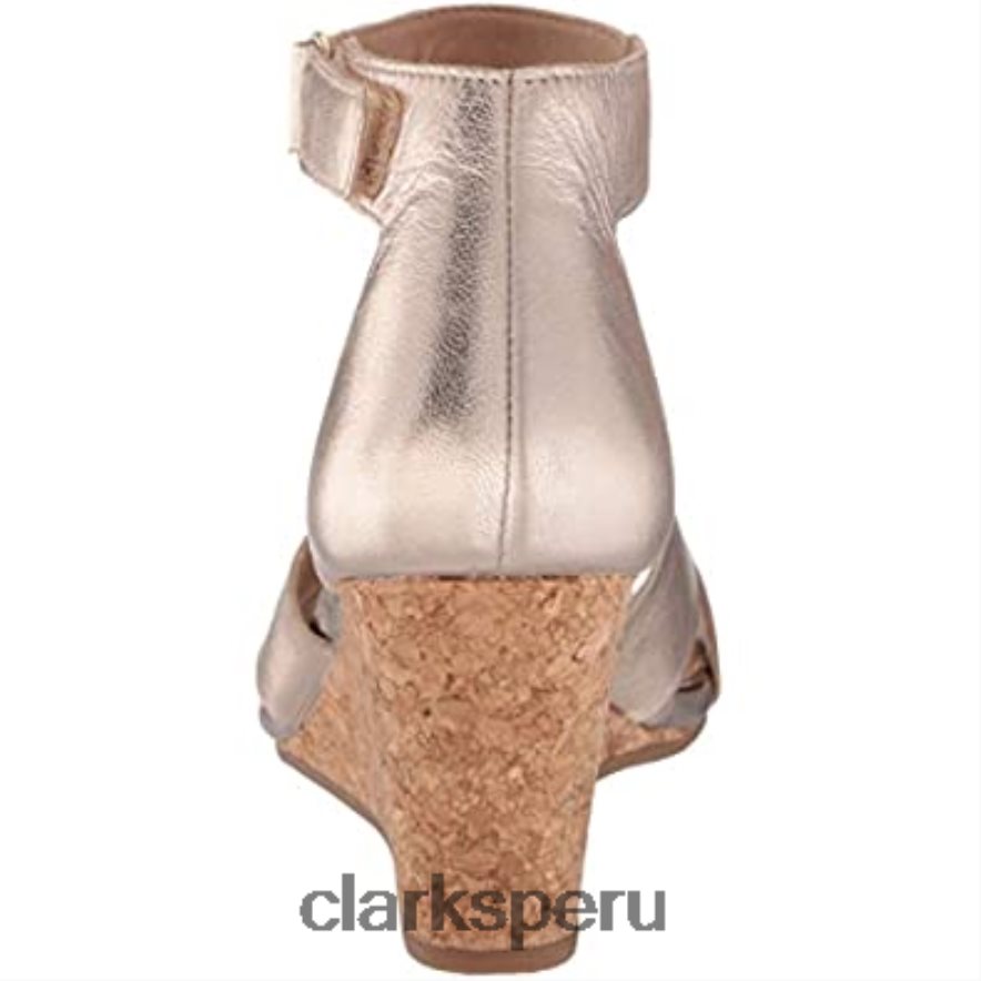 Sandalia de cuña clarks margee gracie de cuero metalizado para mujer mujer Clarks 40N4LX2131 cuero metalizado