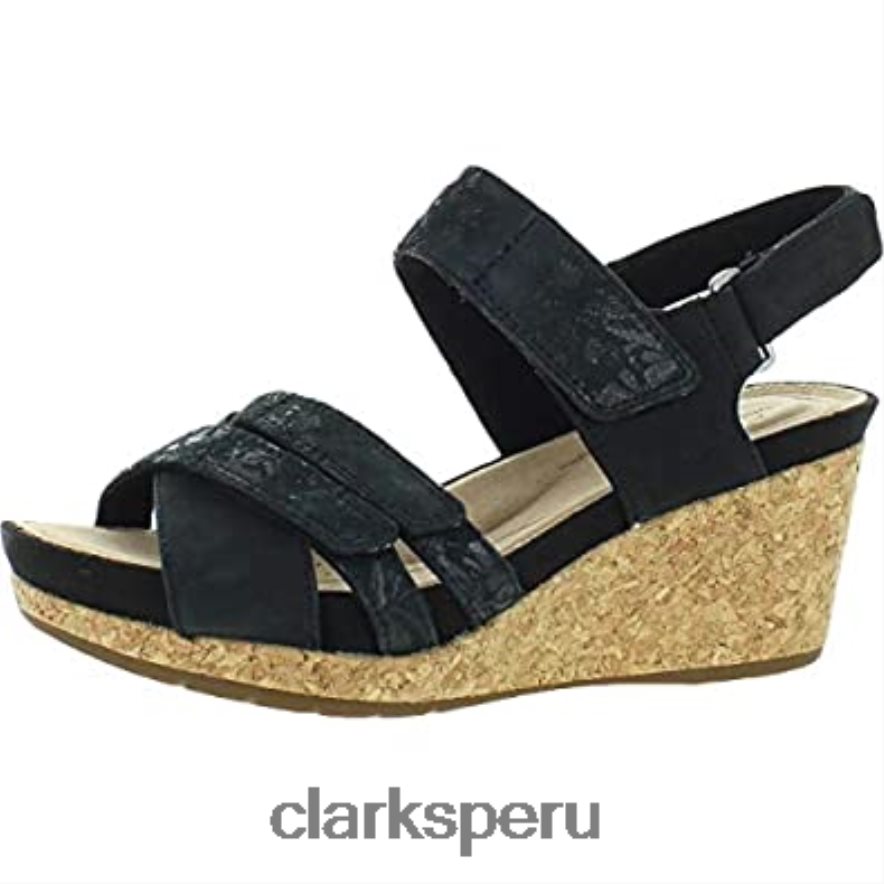 Sandalia de cuña clarks un capri walk lea combi de nobuk negro para mujer mujer Clarks 40N4LX411 combi cuero nobuk negro