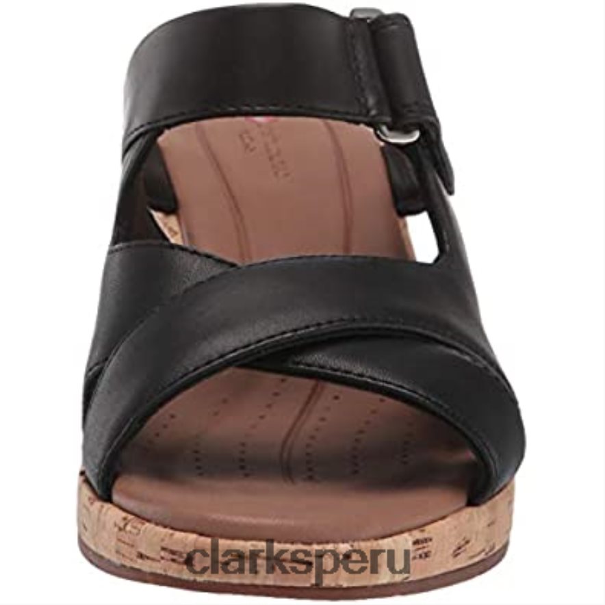 Sandalia de cuña deslizante un plaza de cuero negro para mujer clarks mujer Clarks 40N4LX92 cuero negro