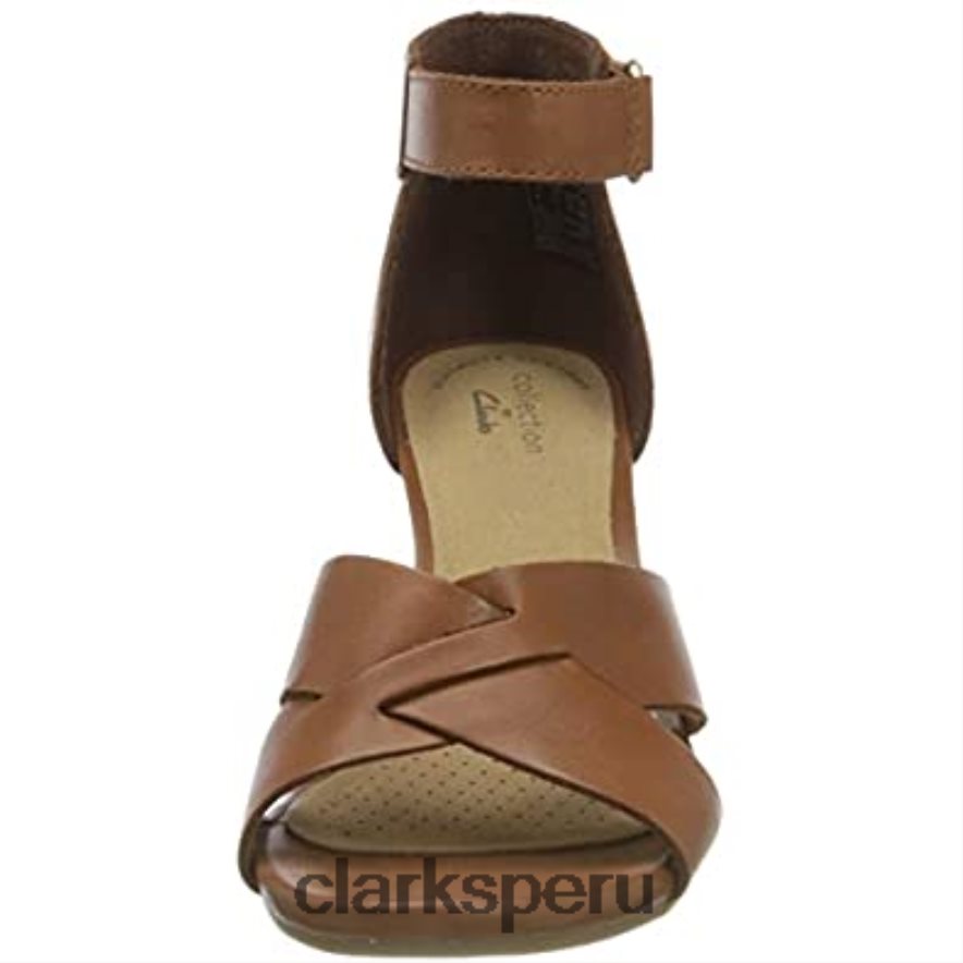 Sandalia de tacón Clarks Margee Gracie de piel color canela para mujer mujer Clarks 40N4LX2888 cuero marrón