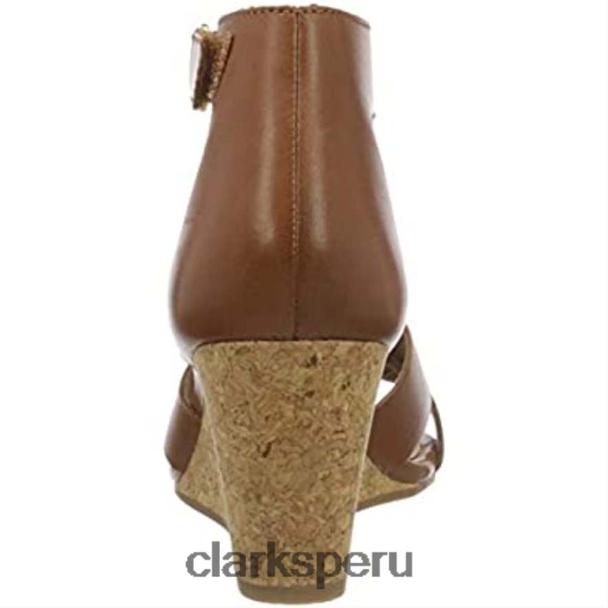 Sandalia de tacón Clarks Margee Gracie de piel color canela para mujer mujer Clarks 40N4LX2888 cuero marrón