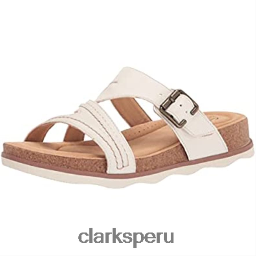Sandalia plana Clarks Brynn Hope de piel blanca para mujer mujer Clarks 40N4LX496 cuero blanco