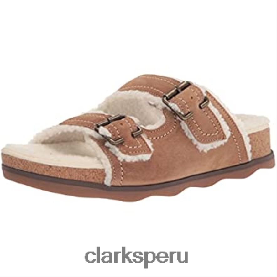 Sandalia plana Clarks Brynn Sparkle de ante color tostado para mujer mujer Clarks 40N4LX1336 gamuza color canela