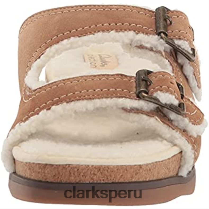 Sandalia plana Clarks Brynn Sparkle de ante color tostado para mujer mujer Clarks 40N4LX1336 gamuza color canela