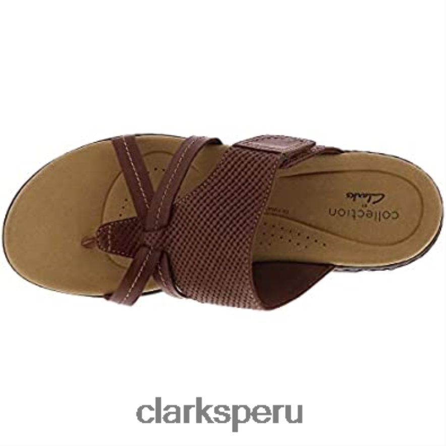 Sandalia plana Clarks Laurieann Edge de piel color canela oscuro para mujer mujer Clarks 40N4LX235 cuero bronceado oscuro