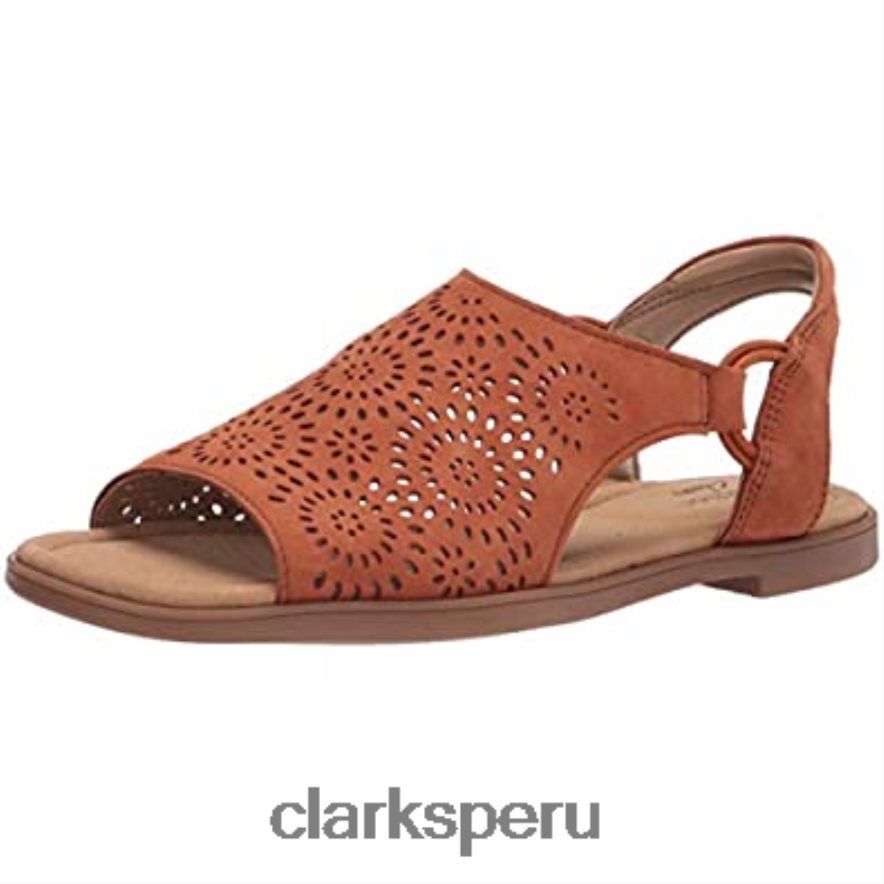 Sandalia plana Clarks Reyna Swirl de ante color tostado oscuro para mujer mujer Clarks 40N4LX1584