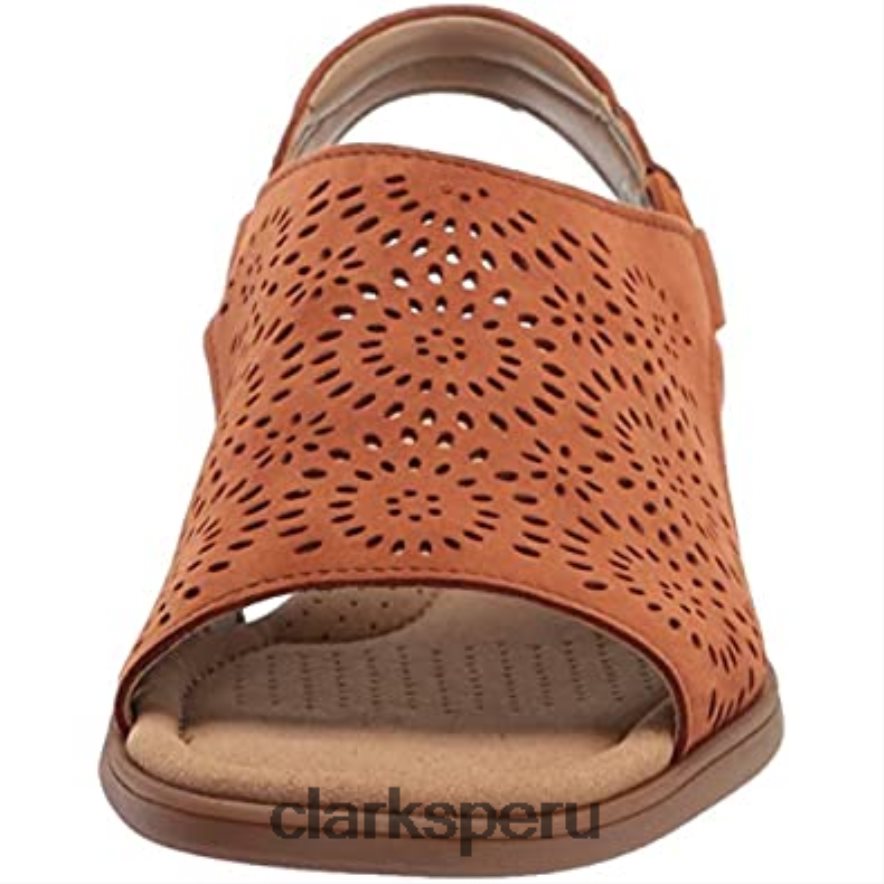 Sandalia plana Clarks Reyna Swirl de ante color tostado oscuro para mujer mujer Clarks 40N4LX1584