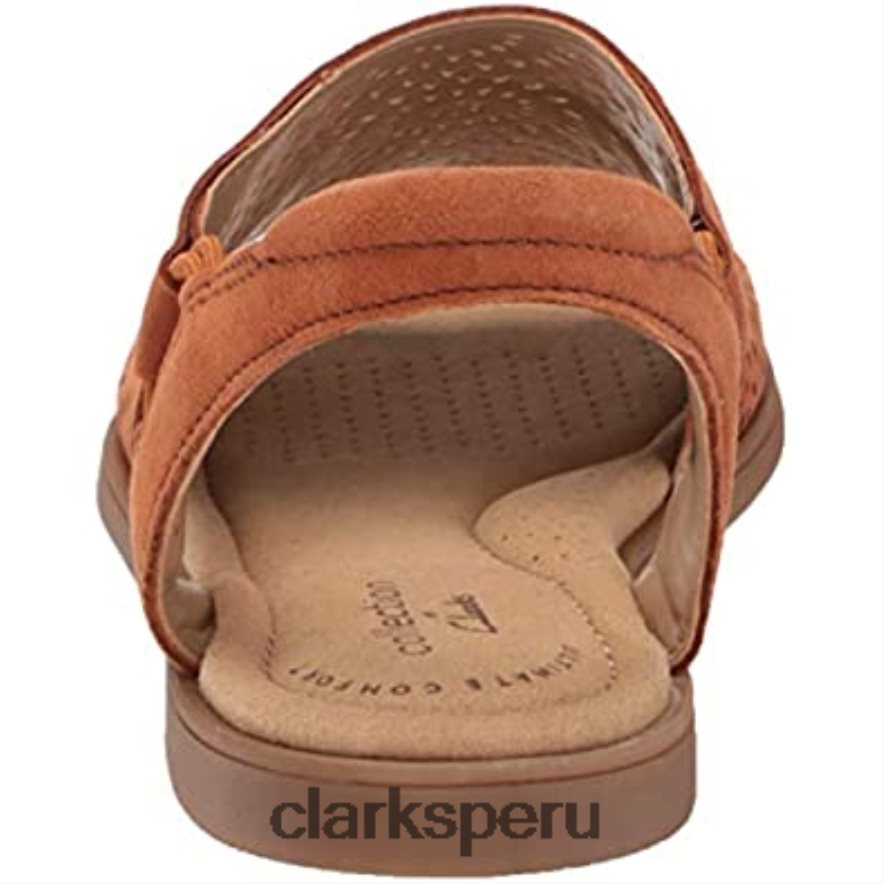 Sandalia plana Clarks Reyna Swirl de ante color tostado oscuro para mujer mujer Clarks 40N4LX1584
