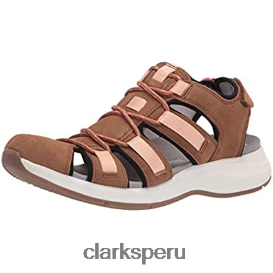 Sandalia plana Clarks Solan Sail de piel y ante color canela oscuro para mujer mujer Clarks 40N4LX2603