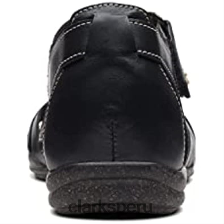Sandalia plana clarks roseville cove piel negro mujer Clarks 40N4LX1058 cuero negro
