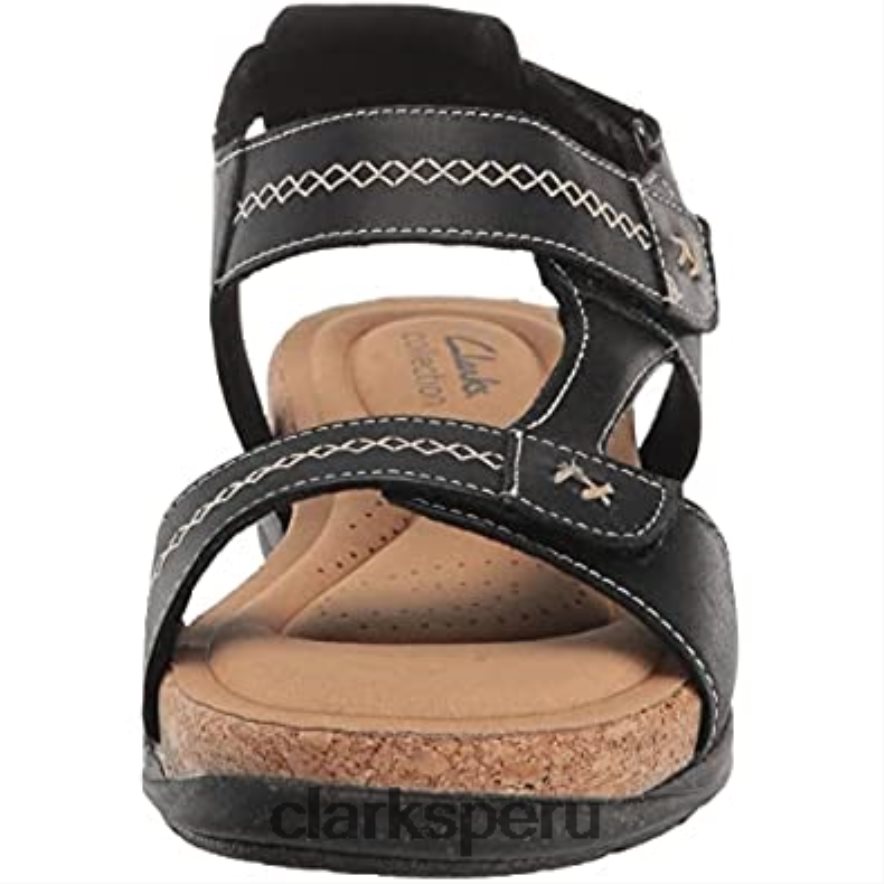 Sandalia plana clarks roseville mae de piel negra para mujer mujer Clarks 40N4LX1803